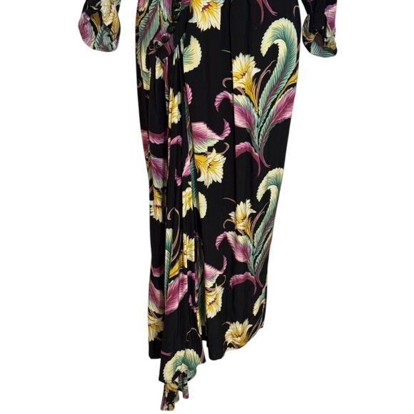KAREN ALEXANDER Vintage 80’s Black Brocade Tropical Dress Size 6 Floral Party - Picture 5 of 14